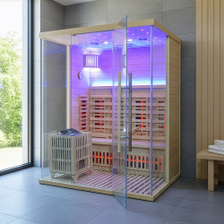 Sauna Hybride LUXE 3 lugares Infravermelhos 2800W + estufa SAWO 6000W SNÖ 