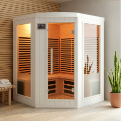 Sauna infravermelha de esquina com painéis em carbono branco 2200W 3-4 lugares - SNÖ